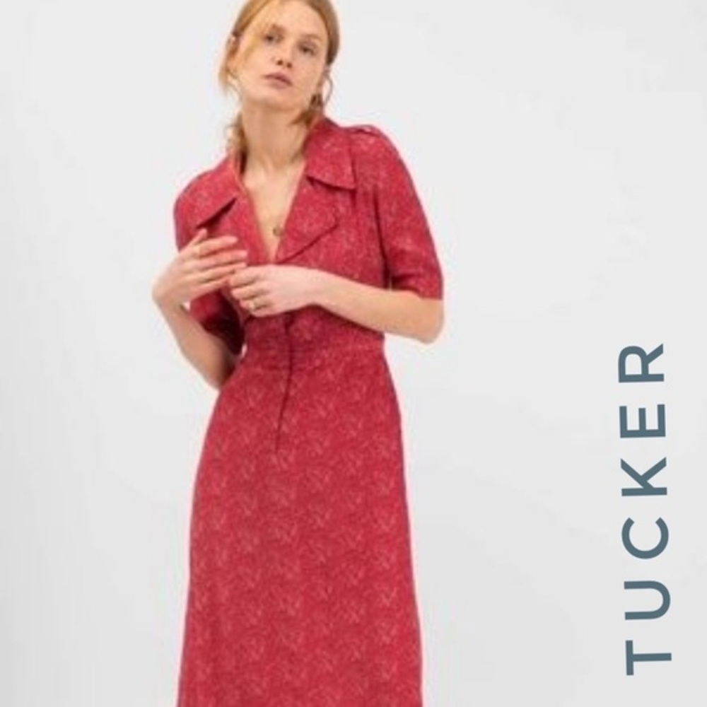 Tucker The Trench Dress Terracota Vine Floral in Crepe de Chine Silk Cottagecore